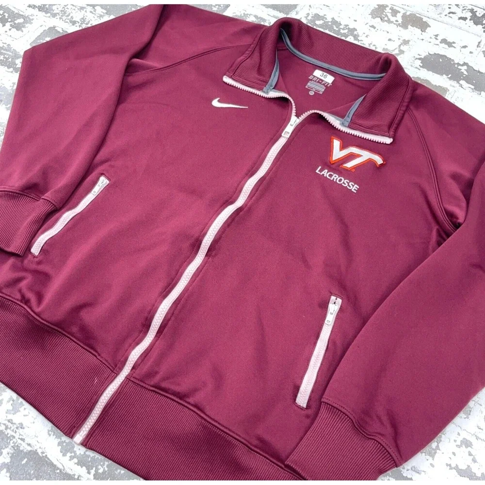 Virginia Tech Hokies Jacket Women XL Maroon Nike Dri Fit Track Suit Team‎ Issue
